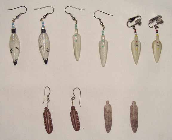 Carved Feather Earrings from Soapstone, Pipestone, or Alabaster.